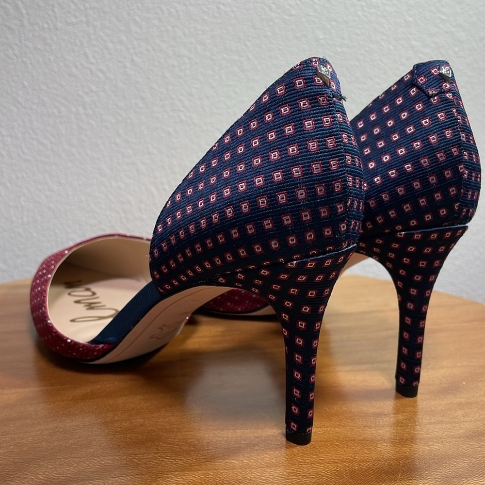 Sam Edelman D’orsay Telsa Red Blue Brocade High Heel Pumps Size 10W - Picture 9 of 16